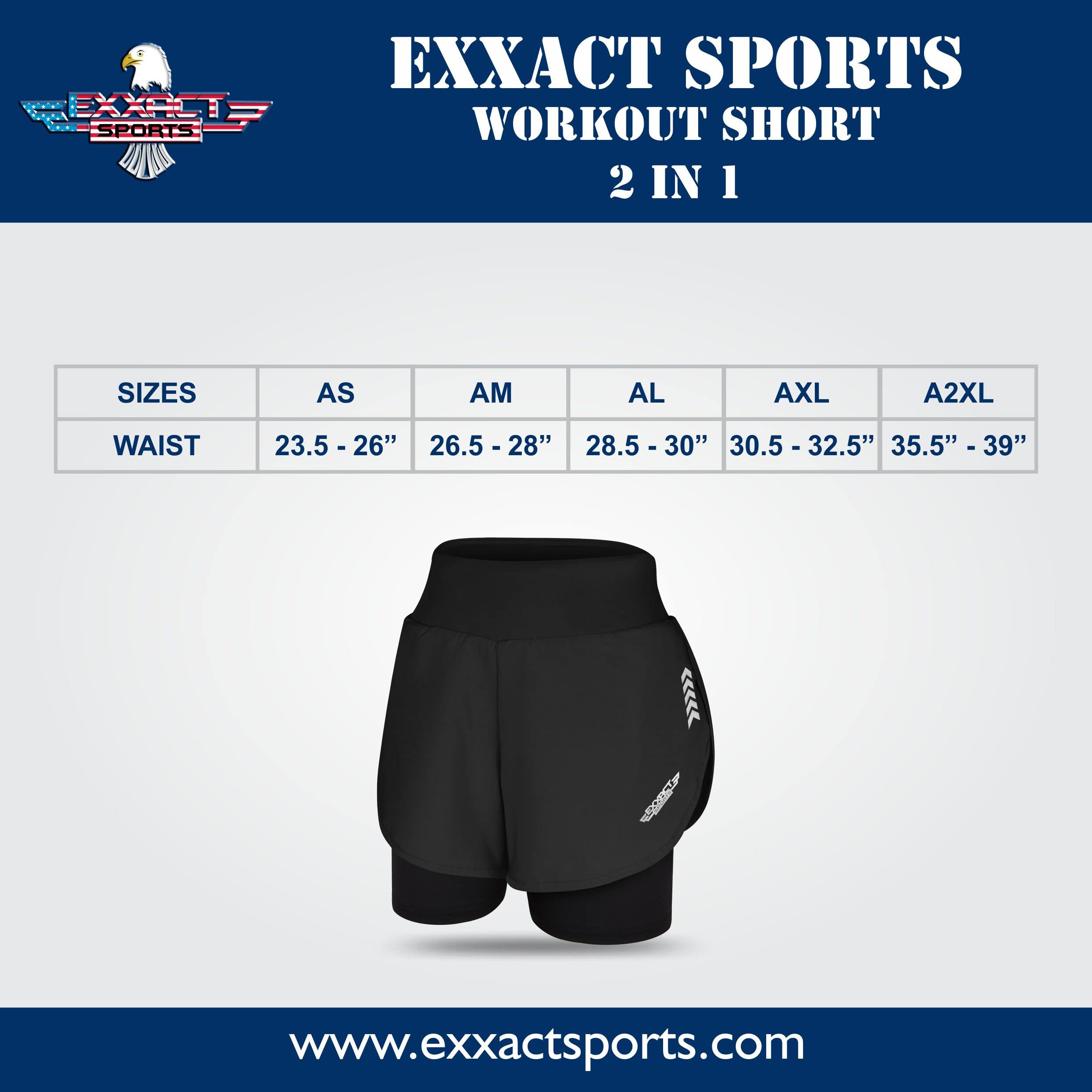 Exxact Sports 2 in 1 Shorts Women - Athletic Shorts with Spandex Underneath, Dry Fit Running Shorts with Pockets Women (Charcoal, AXS)