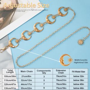 FIORETTO Chain Belt for Women Metal Belts Fashion Waist Belts for Dress Moon Star Gold Length 43in