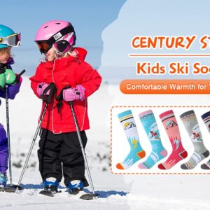 Century Star Kids Ski Socks Winter Warm Knee High Snow Socks for Toddler Boys Girls Soft Wool Socks Skiing Snowboard 2Pcs Blue&Pink 7-12T