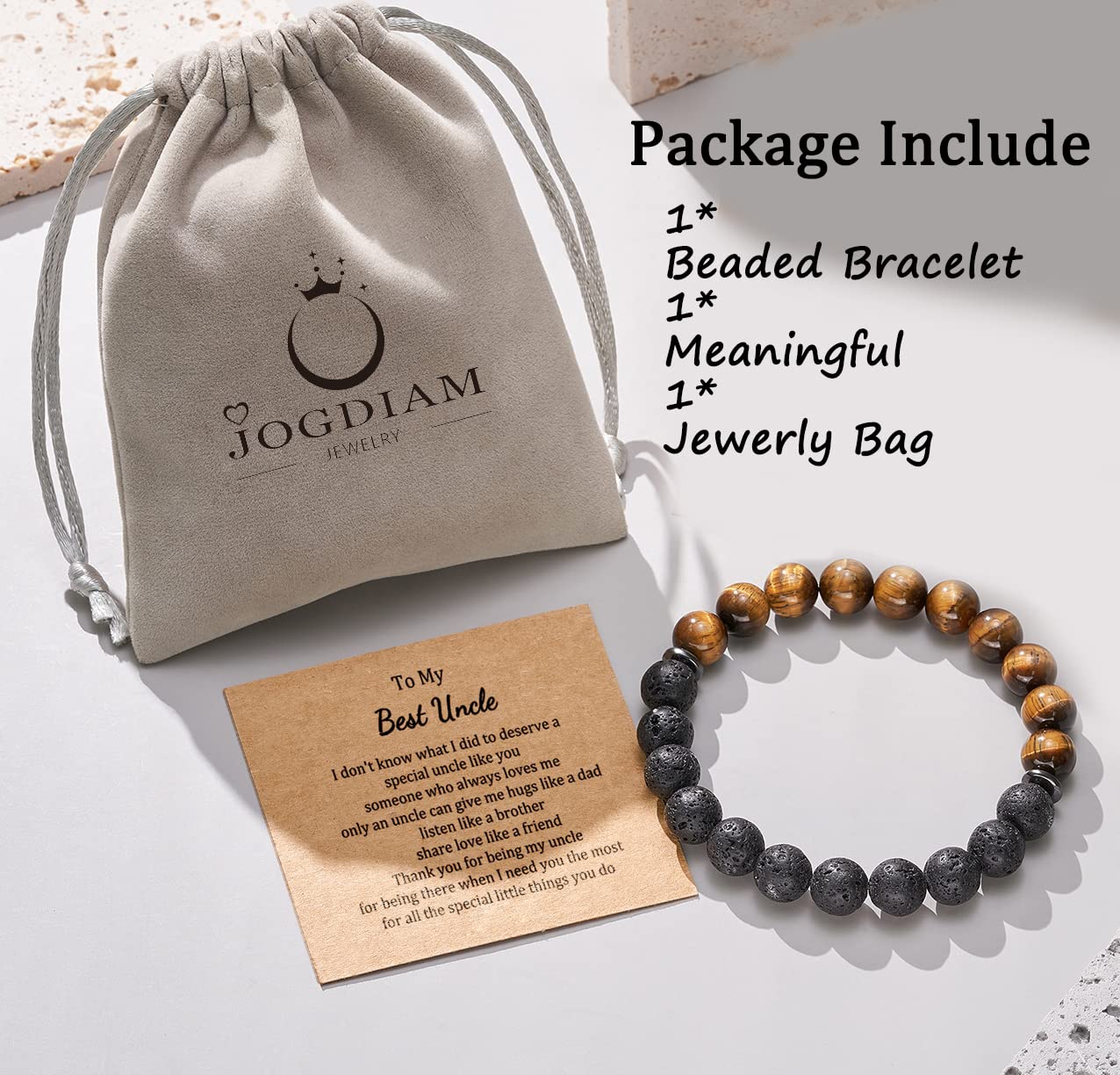 JOGDIAM Best Uncle Gifts from Niece Nephew Natural Lava Stone Bracelet for Uncle Christmas Birthday Gifts