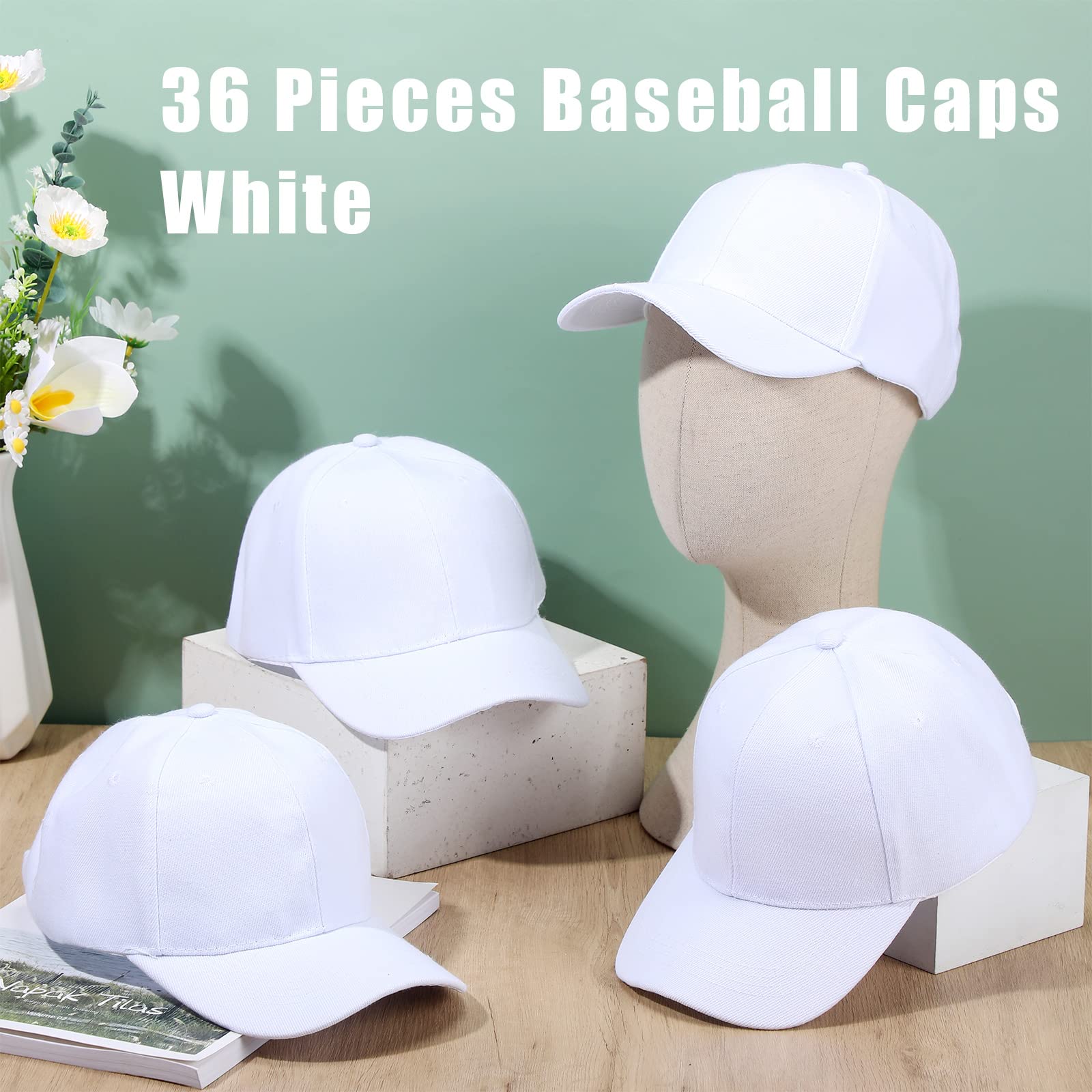 Coume 36 Pcs Blank Baseball Cap Bulk Adjustable Denim Plain Dad Hats Unisex Low Profile Camouflage Cap for Trucker Men Women(White)