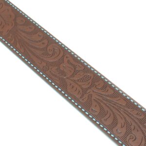 BC Belts Leather Belt Strap with Embossed Western Scrollwork 1.5" Wide with Snaps (Brown/Teal-S)