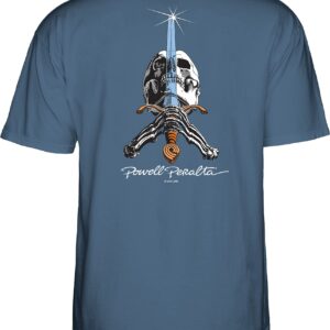 Powell Peralta Skull & Sword T-Shirt, Indigo Blue, Medium