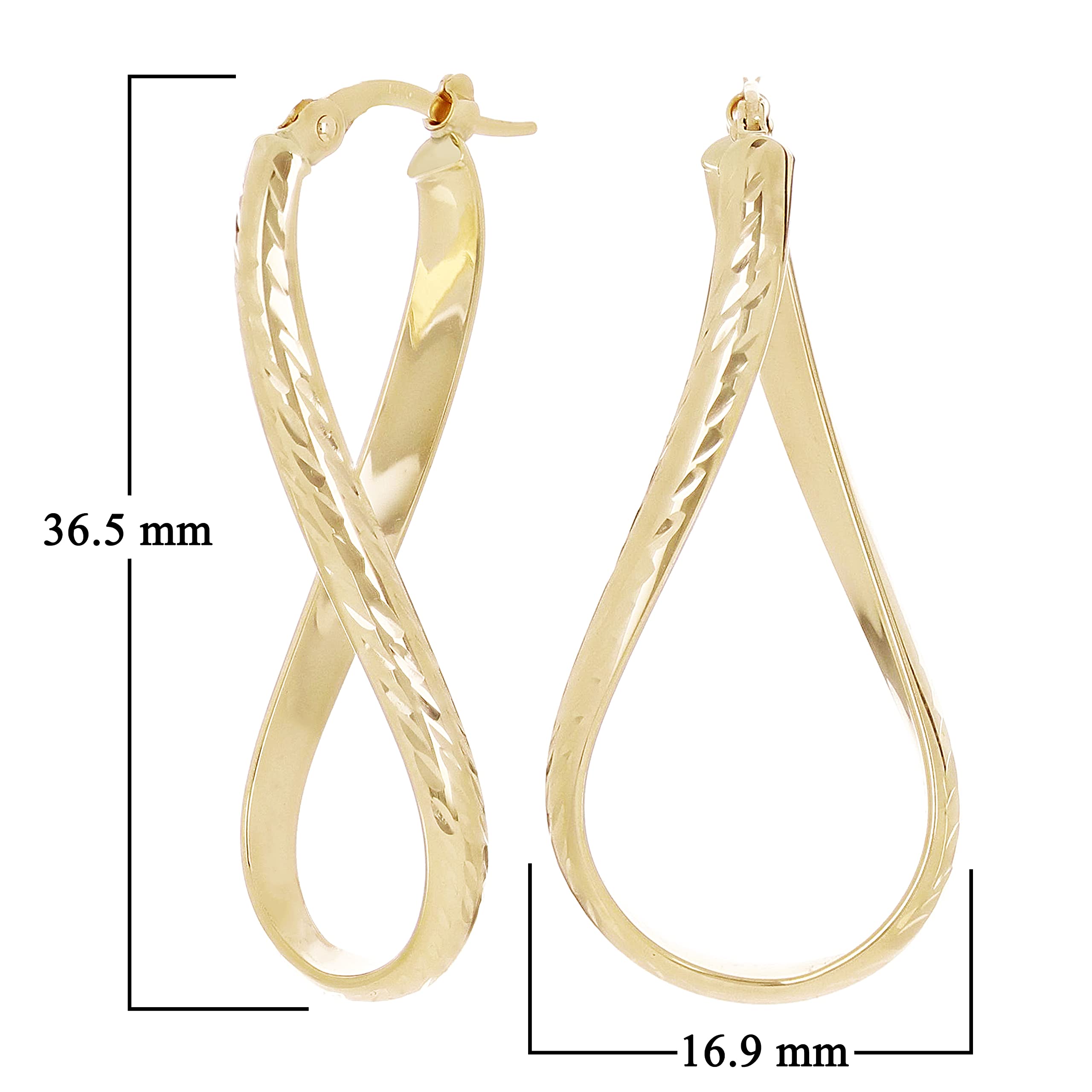 Italian 14k Yellow Gold Diamond Cut Twisted Oval Hoop Earrings 1.4" 1.7 grams