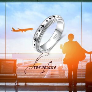 Airplane Spinner Ring for Women Men 925 Sterling Silver Airplane Fidget Rings for Anxiety Stress Relieving ADHD Autism Rings Inspirational Boho Band Ring (7)