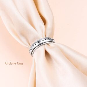 Airplane Spinner Ring for Women Men 925 Sterling Silver Airplane Fidget Rings for Anxiety Stress Relieving ADHD Autism Rings Inspirational Boho Band Ring (7)