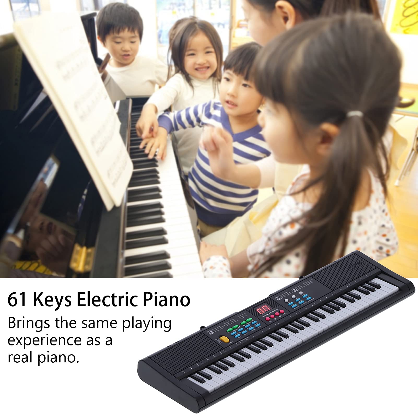 61 Keys Keyboard Piano, Electric Keyboard Piano Instrument Digital Music Piano Keyboard with Speaker and Microphone Musical Standard Keyboard Piano Kit for Beginners, Kids (MQ6186)