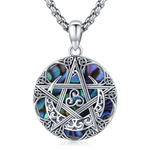 LOOVE Wiccan Pentagram Necklace for Women Sterling Silver Abalone Shell Pentacle Pendant Pagan Jewelry (A-Pentagram)