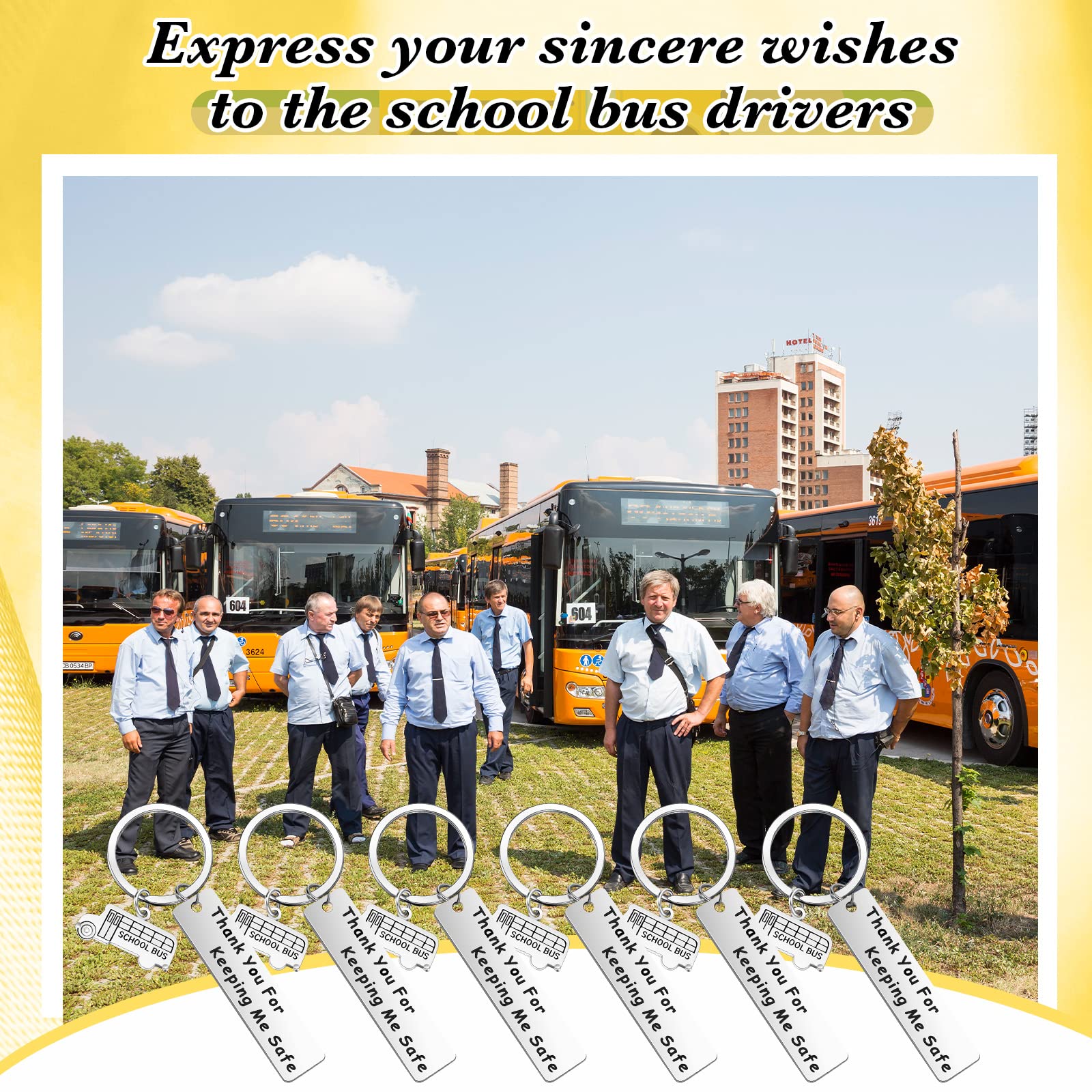 Hosuly 6 Pcs Employee Appreciation Gift School Bus Driver Gifts Stainless Steel Thank You Keychain Gifts Thank You for Keeping Me Safe Keychain for Driver Women Men Retirement Birthday