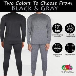 Fruit of the Loom Men’s Thermal Underwear Set Long Base Layer Set With Thermal Top & Bottoms- Warm Soft Underwear For Cold Weather- Comfortable & Discreet Winter Baselayer Black