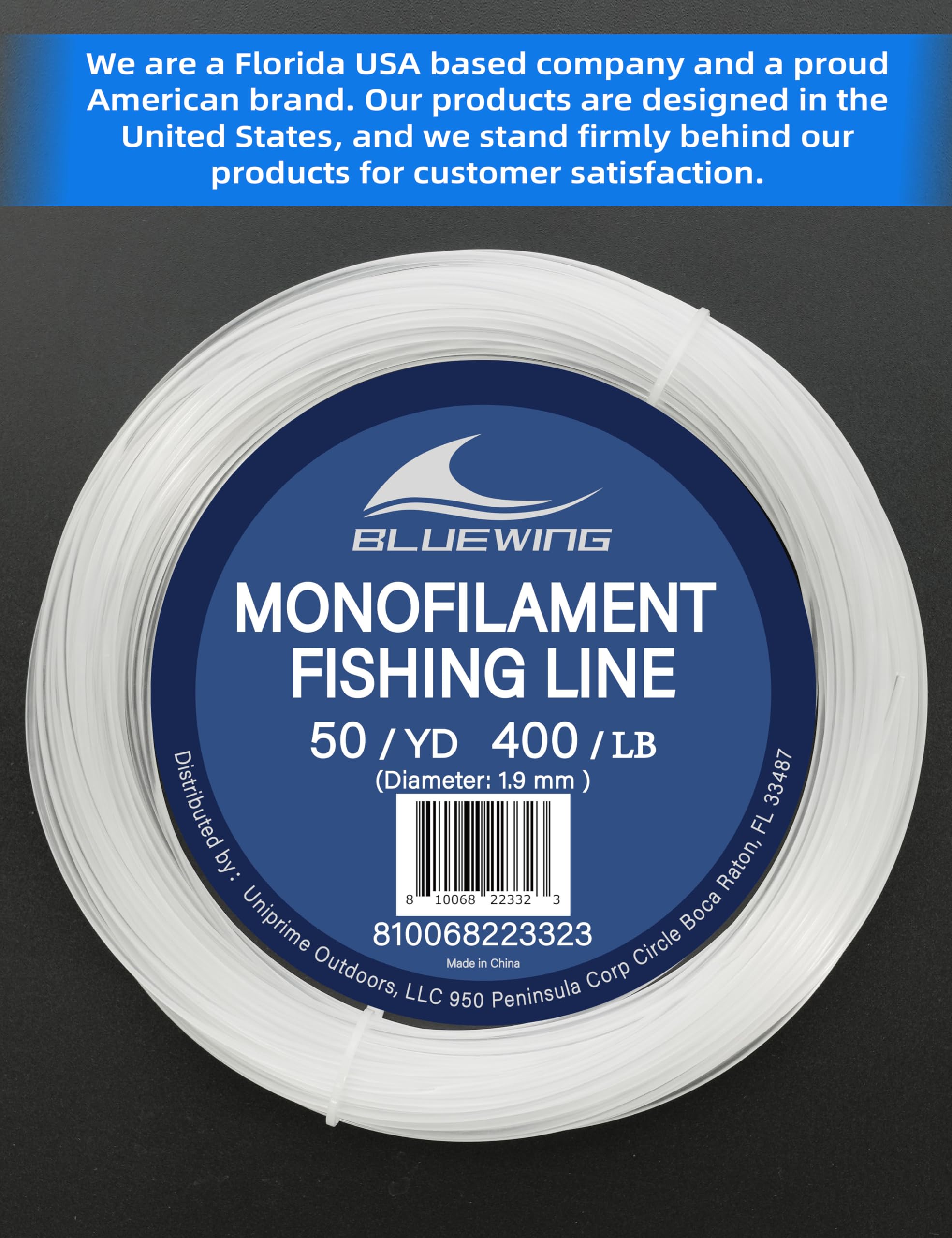 BLUEWING Monofilament Fishing Line Clear Invisible Thin Diameter Fishing String Mono Fishing Line, Dia.1.9mm*50YD*400LB