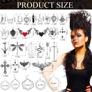 Bonuci 30 Pieces Grunge Necklace Set Goth Cross Necklace Y2k Necklace Punk Rock Vintage Harajuku Gothic Feather Chain Choker Necklace Jewelry Costume Accessories(Classic Style)