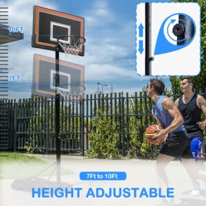 Portable Basketball Hoop Goals Outdoor Indoor Basketball Court w/Canasta de Basketball Backboard & Wheels & Fillable Base 7-10ft Adjustable Height Removeable Weather-Resistant for Youth Adult