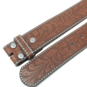 BC Belts Leather Belt Strap with Embossed Western Scrollwork 1.5" Wide with Snaps (Brown/Teal-S)