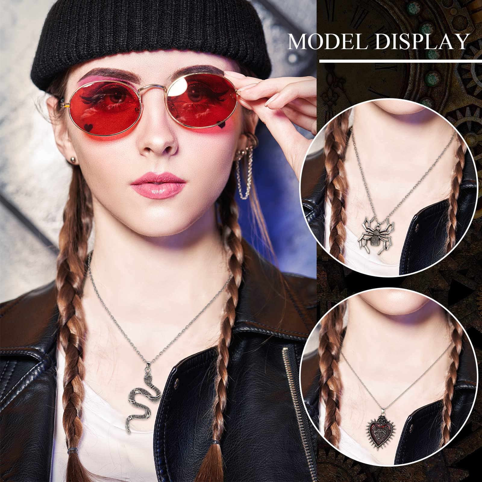 Bonuci 30 Pieces Grunge Necklace Set Goth Cross Necklace Y2k Necklace Punk Rock Vintage Harajuku Gothic Feather Chain Choker Necklace Jewelry Costume Accessories(Classic Style)