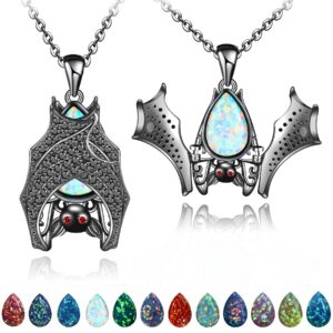 Distance Bat Necklace for Women, White Opal April Birthstone Necklace, 925 Sterling Silver Pendant Christmas Birthday Jewelry Gifts for Women/Wife/Mom/Girlfriend