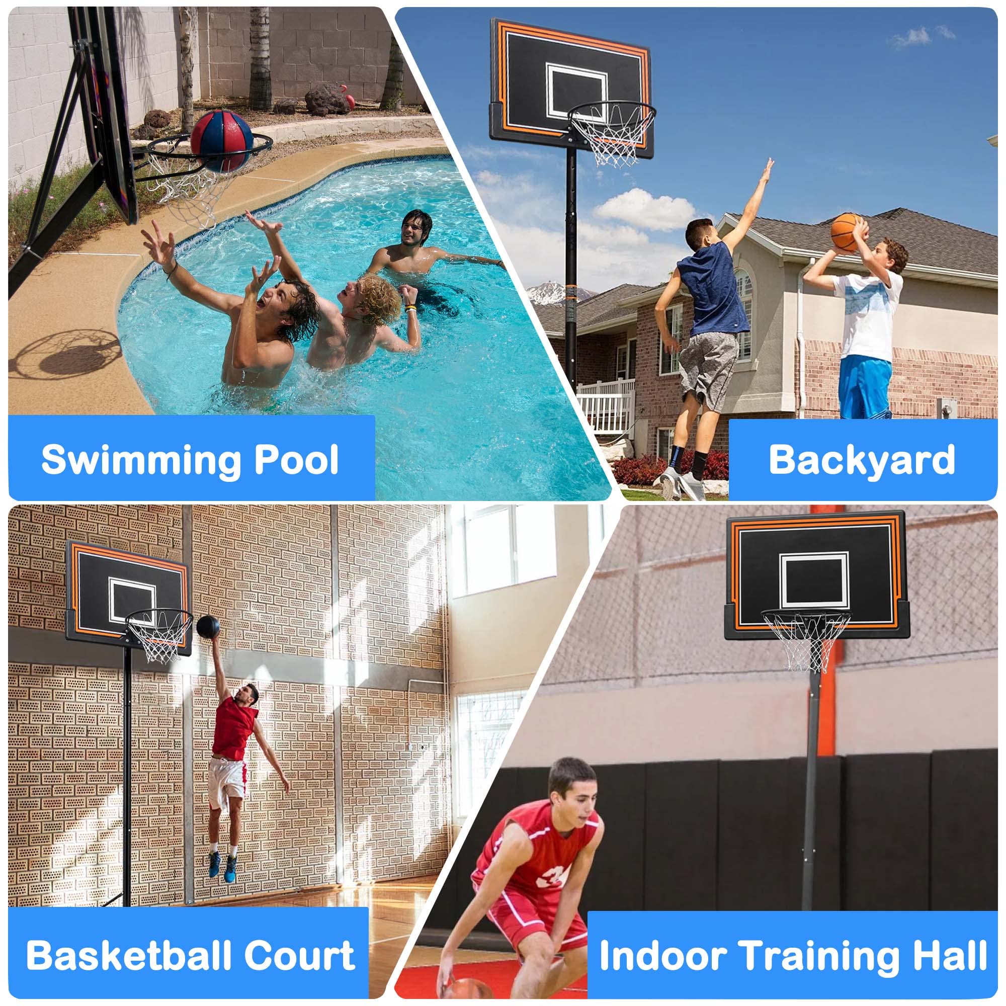 Portable Basketball Hoop Goals Outdoor Indoor Basketball Court w/Canasta de Basketball Backboard & Wheels & Fillable Base 7-10ft Adjustable Height Removeable Weather-Resistant for Youth Adult