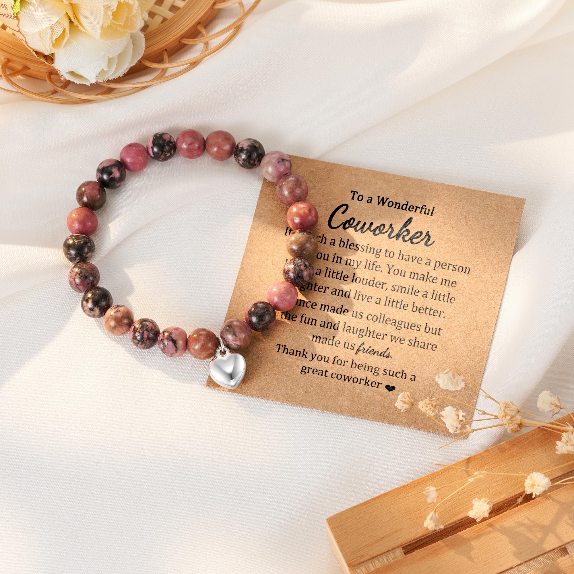 JOGDIAM Gifts for Coworkers Christmas Gifts for Women Natural Stone Beaded Bracelets Going Away Thank You Appreciation Gifts for Coworkers