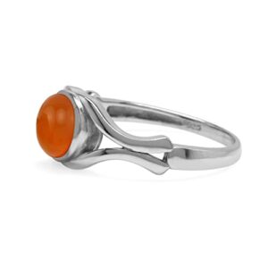 Silvershake 7mm Genuine Orange Carnelian White Gold Plated 925 Sterling Silver Solitaire Casual Gemstone Ring Virgo Birthstone Size 6