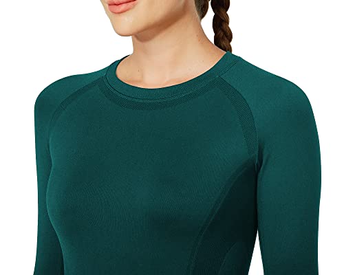 MathCat Workout Shirts for Women Long Sleeve, Workout Tops for Women, Quick Dry Gym Athletic Tops，Seamless Yoga Shirts Dark Green