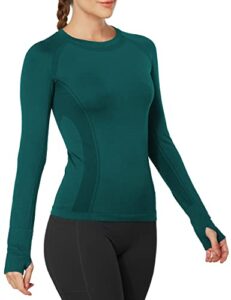 mathcat workout shirts for women long sleeve, workout tops for women, quick dry gym athletic tops，seamless yoga shirts dark green