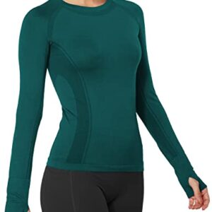 MathCat Workout Shirts for Women Long Sleeve, Workout Tops for Women, Quick Dry Gym Athletic Tops，Seamless Yoga Shirts Dark Green