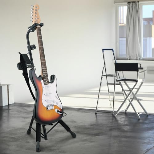 Lumintrail Hercules GS414B PLUS Single Guitar Stand, Auto Grip System, Instant Height Adjustment Clutch, Fits Guitar Neck Sizes 1.57” - 2.05”, with Hercules GSB001 Carrying Bag with a Cleaning Cloth