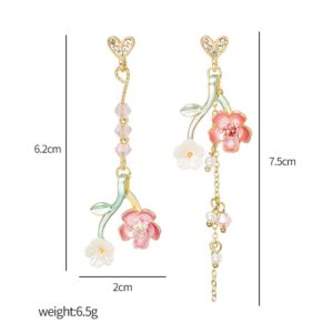 Pink Flower Earrings Sakura Cherry Blossoms Drop Earrings Floral Teardrop Butterfly Fairy Leaf Petal Drop Spring Women Girls Jewelry (A pink)