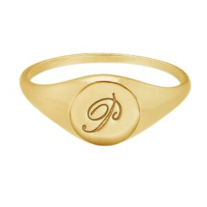 personalized 925 sterling silver ladies initial signet pinky ring for women custom made with any letter (gold)