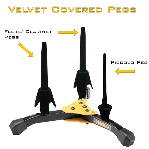 Lumintrail Hercules Flute/Clarinet Stand & Piccolo Stand w/ Carrying Bag, DS543BB, Foldable, 2 Clarinet/Flute Pegs & 1 Piccolo Peg, w Cleaning Cloth