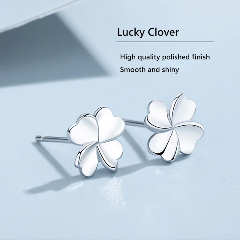 Four Leaf Clover Stud Earrings for Girls Delicate Petite Plant 999 Sterling Silver Jewelry Hand Polished Hypoallergenic Spiral Eardrop for suitable for Women daily wear (7.2mm)