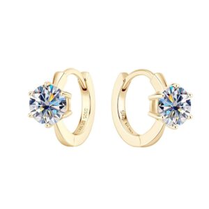 1.0CT Round Cut D Color Moissanite Hoop Earrings for Women,14K Gold Over 925 Silver Six Claw Moissanite Huggie Earrings,Fashion Jewelry Gift for Her