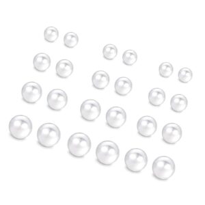 qlkilyr 12 pairs pearl stud earrings, hypoallergenic imitation pearl earrings, stainless steel round ball pearls stud earrings mixed sizes stud earrings set for women