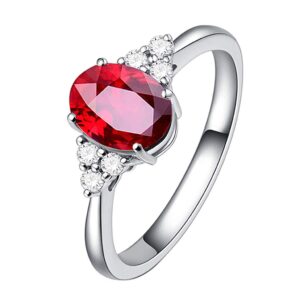 AIMAOMI Women Simulated Gemstone Ring Inlaid Zircon Elegant Jewelry Engagement Ring (Red, 7)