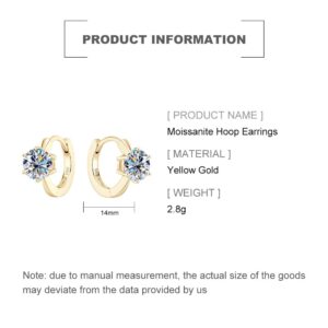 1.0CT Round Cut D Color Moissanite Hoop Earrings for Women,14K Gold Over 925 Silver Six Claw Moissanite Huggie Earrings,Fashion Jewelry Gift for Her