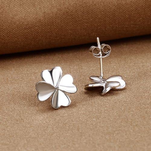 Four Leaf Clover Stud Earrings for Girls Delicate Petite Plant 999 Sterling Silver Jewelry Hand Polished Hypoallergenic Spiral Eardrop for suitable for Women daily wear (7.2mm)