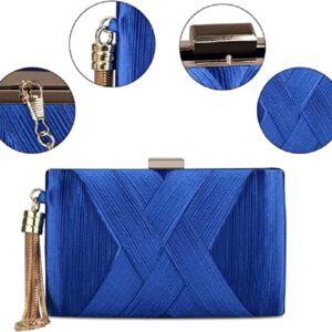 Women's Elegant Tassel Pendant Silk Evening Bag Clutch Purse for Bride Wedding Prom Night Out Party (Blue)