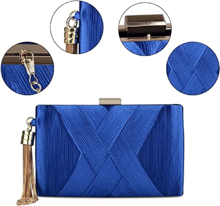 Women's Elegant Tassel Pendant Silk Evening Bag Clutch Purse for Bride Wedding Prom Night Out Party (Blue)