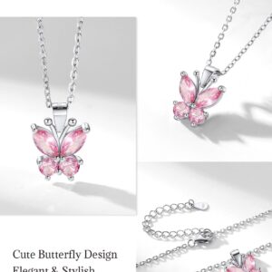 SILVERCUTE Pink Butterfly Pendant Necklace 925 Sterling Sterling Silver Cute Insect Animal Pendant & Chain for Women