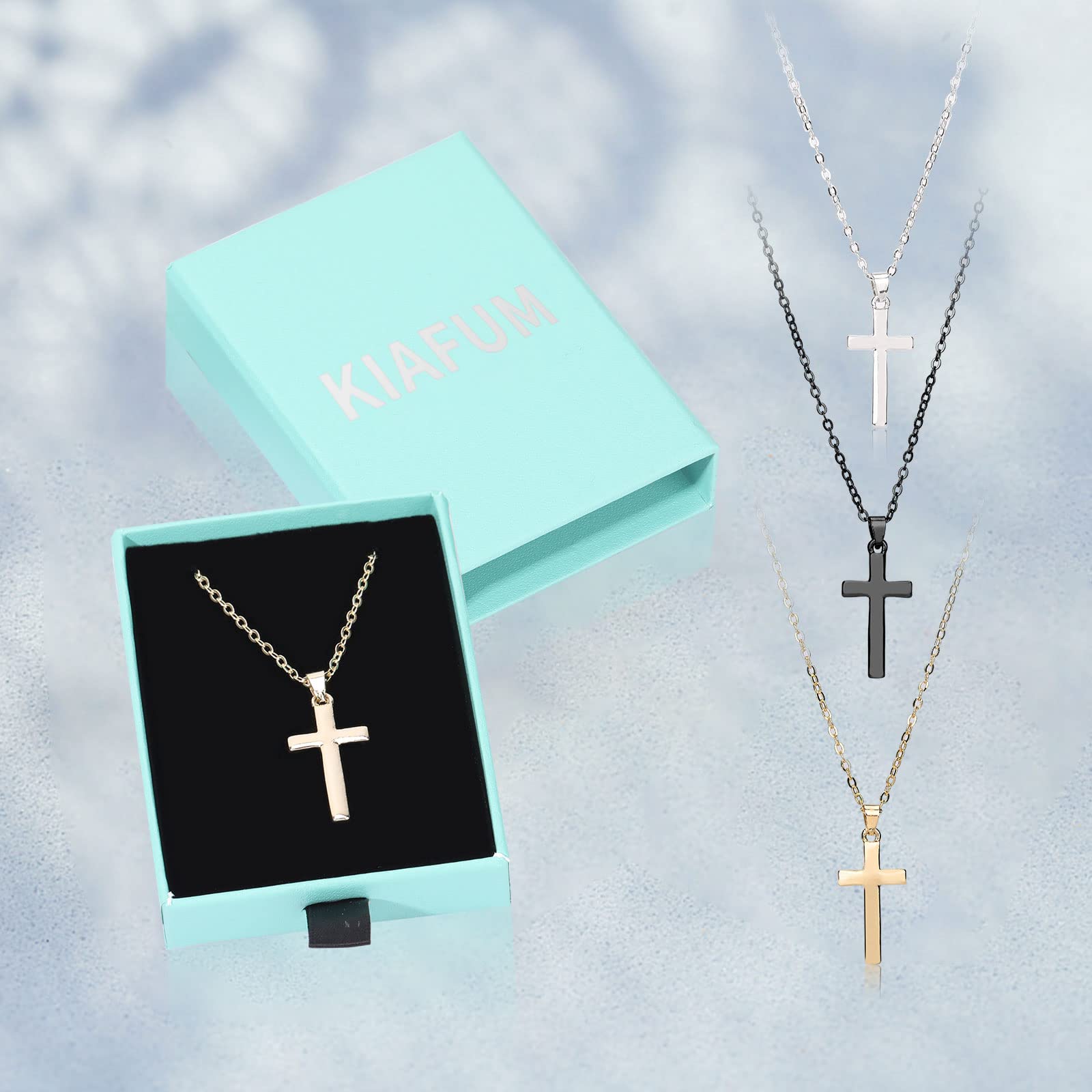 KIAFUM 3 Pcs Cross Necklaces, Ladies Cross Necklaces, Faith Pendants 14k Gold Plated/Silver Plated Delicate Chain Ladies Necklaces, Men Necklaces