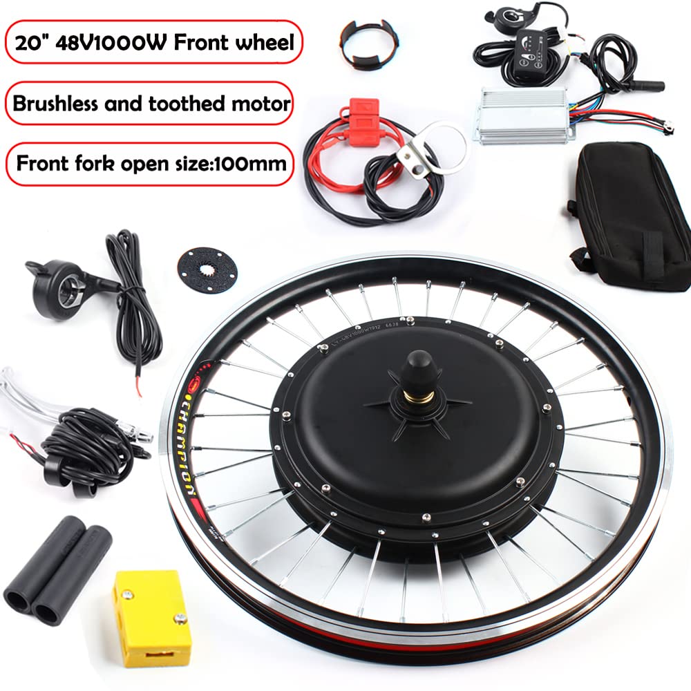 YIYIBYUS 20" Electric Bike Conversion Kit 1000W 48V Front Wheel Bicycle Brushless and Toothless Motor Kit with Controller E-Bike Front Hub Motor for 20Inch Bikes