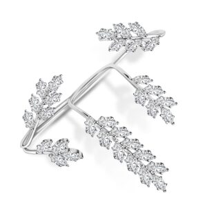 Aprilery Silver Statement Palm Ring, Fashion Plated CZ Cubic Zirconia Crystal Cocktail Rings Leaf Shape Full Fingers Adjustable Size Bracelet Jewelry Rings Gifts for Women