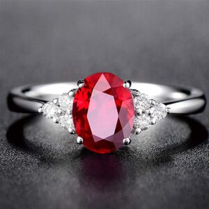 AIMAOMI Women Simulated Gemstone Ring Inlaid Zircon Elegant Jewelry Engagement Ring (Red, 7)