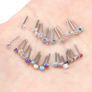 Kridzisw 20G Nose rings Studs Piercing Jewelry for Women Stainless Surgical steel Straight Silver Hypoallergenic Nose Nostril Ring Earrings Bar Pin Bone Piercing Jewelry Pack Set pink women Men 2.5mm