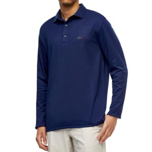 Greg Norman Men's Long Sleeve Performance Polo | Men's Long Sleeve Advantage Golf Polo Shirt - Navy Medium