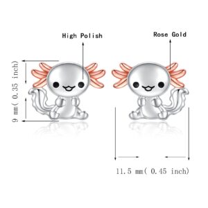 925 Sterling Silver Axolotl Earrings Stud Necklace Hypoallergenic Cute Animal Jewelry Gifts for Women (Earrings)