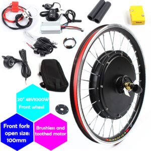 YIYIBYUS 20" Electric Bike Conversion Kit 1000W 48V Front Wheel Bicycle Brushless and Toothless Motor Kit with Controller E-Bike Front Hub Motor for 20Inch Bikes