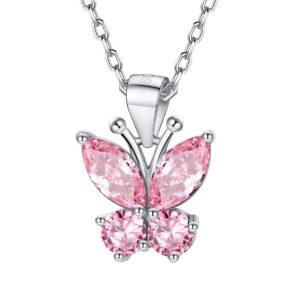 SILVERCUTE Pink Butterfly Pendant Necklace 925 Sterling Sterling Silver Cute Insect Animal Pendant & Chain for Women