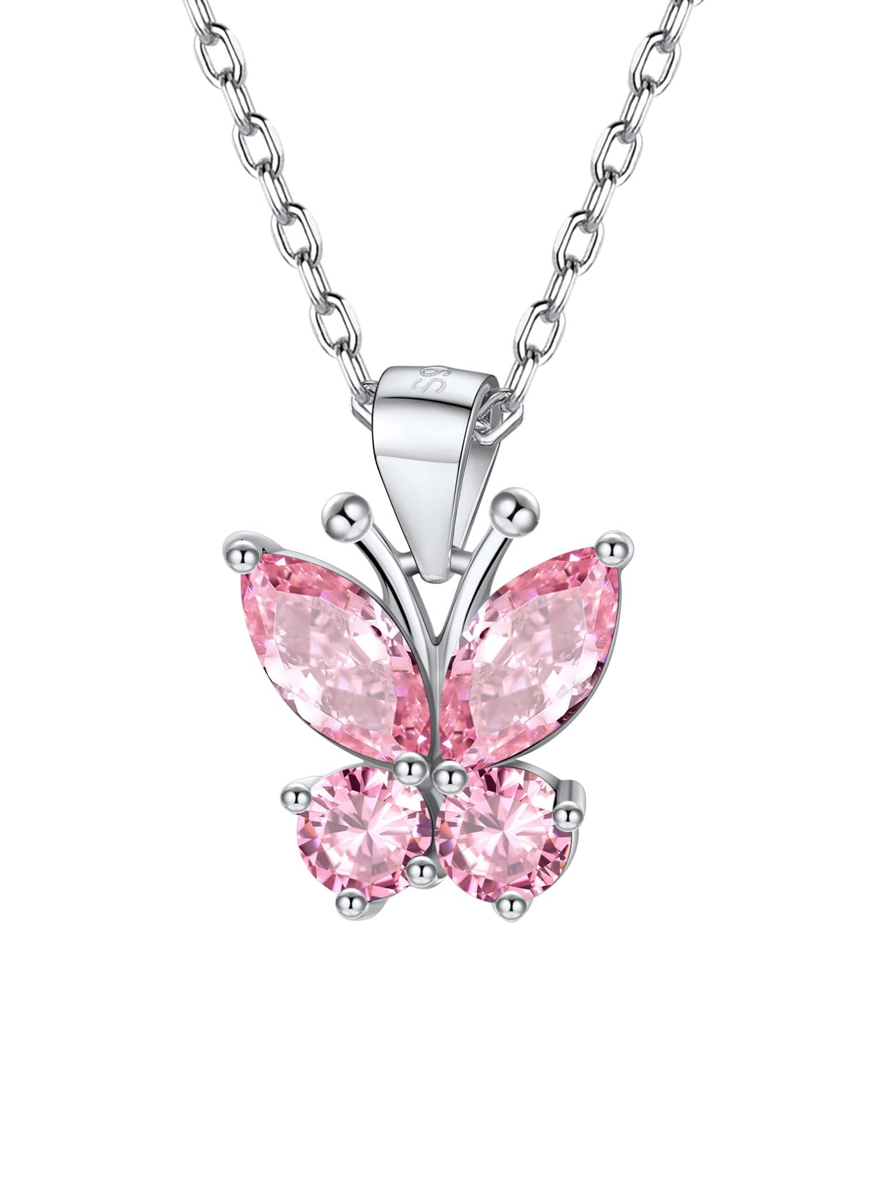 SILVERCUTE Pink Butterfly Pendant Necklace 925 Sterling Sterling Silver Cute Insect Animal Pendant & Chain for Women