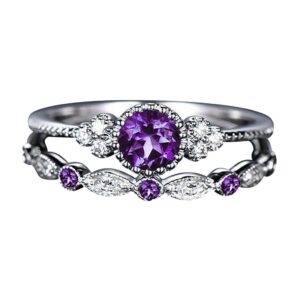 Engagement Ring Sets Sterling Silver Promise EternityBand Rings Diamond with Cubic Zirconia Wedding Engagement Anniversary Promise Rings Bridal Sets (Purple, 8)